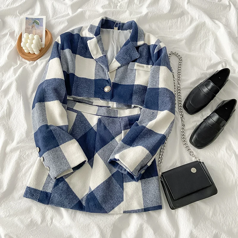 우아한 사교계 기질 온라인 유명 인사 세트 여성 가을과 겨울 2023 새로운 패션 시대를 줄이는 정장 스커트 투피스 세트 