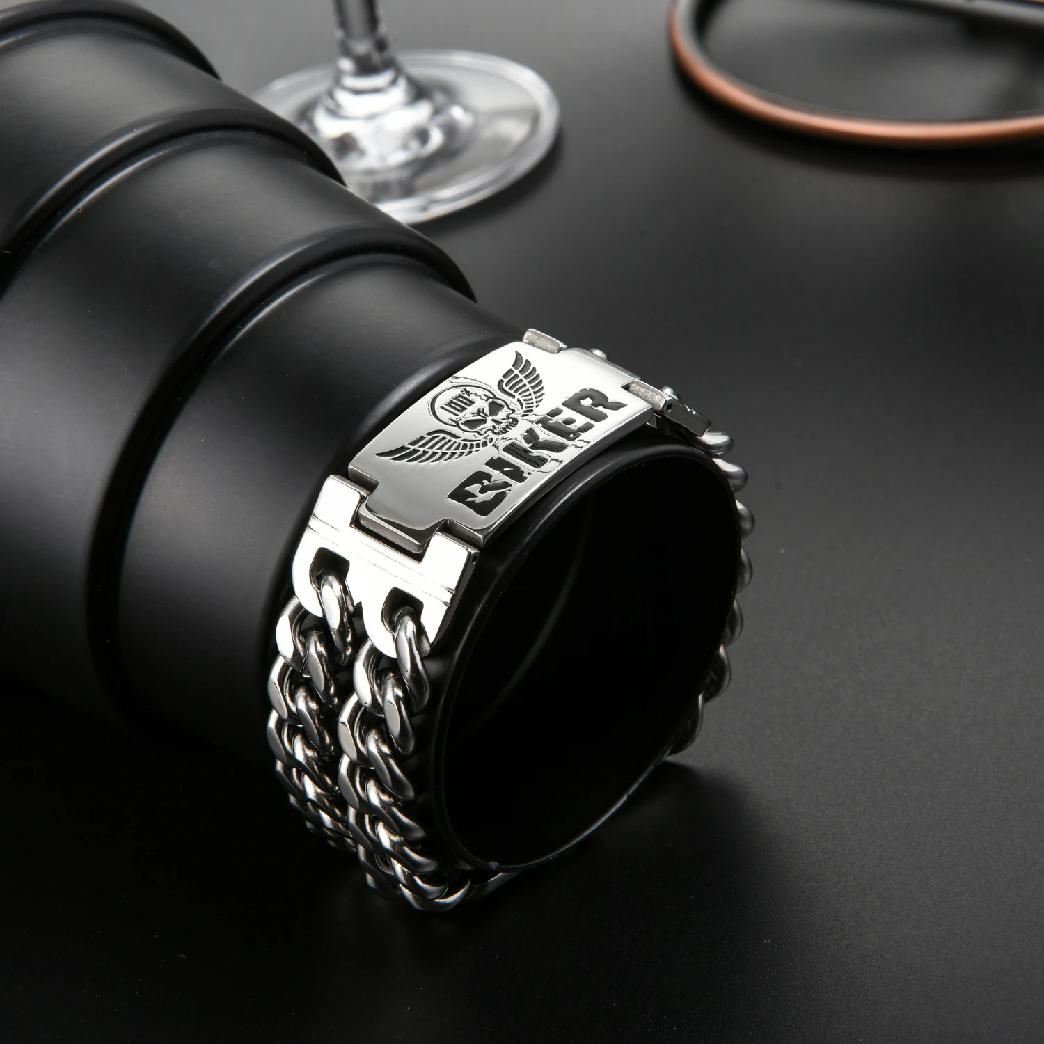 Chain Bracelet Stainless Steel Bracelets Stainless Steel Jewelry Biker Stainless Steel Chain Bracelet Men Gothic Punk Skull Jewelry
