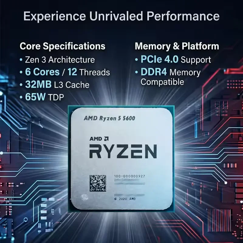 AMD Ryzen 5 5600 프로세서 AMD R5 5600 CPU 4.4GHz 6코어 12스레드 소켓 AM4 32MB 캐시 데스크탑 PC 게이밍 CPU