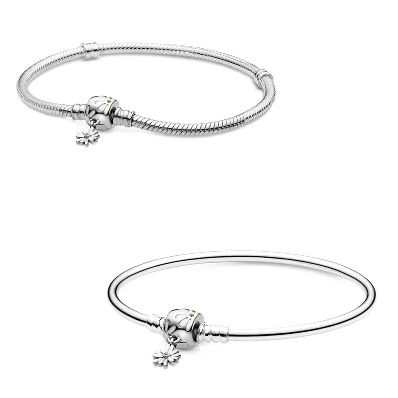 

Authentic 925 Sterling Silver Moments Leaves Daisy Flower Clasp Snake Chain Bracelet Bangle Fit Bead Charm Diy Fashion Jewelry