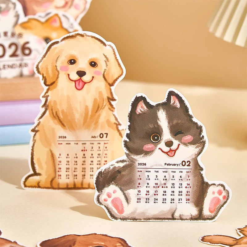 2026 귀여운 고양이 강아지 카드 삽입형 데스크 캘린더 사무실 가정용 월간 12개월 가족 플래너 오거나이저 새해 캘린더 데스크탑 장식