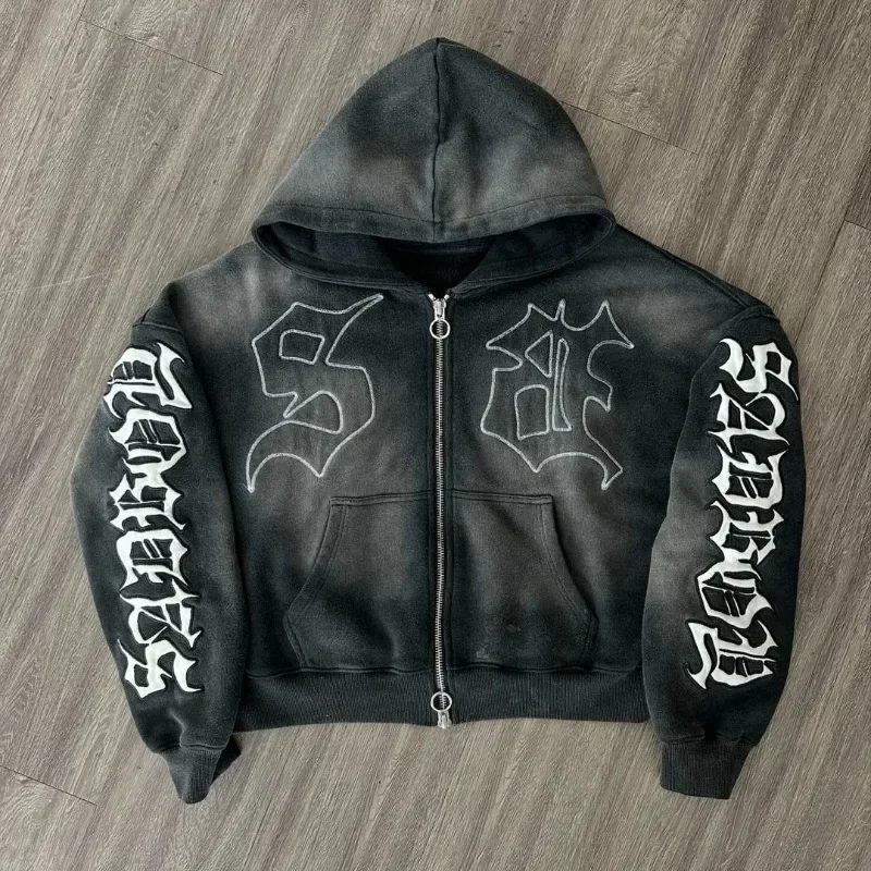 thumbnail image 4 of Sudadera con capucha informal y versátil de estilo europeo y americano para mujer, estilo hip-hop callejero Y2k, estilo retro rock, de gran tamaño, para hombre, 4 of 4