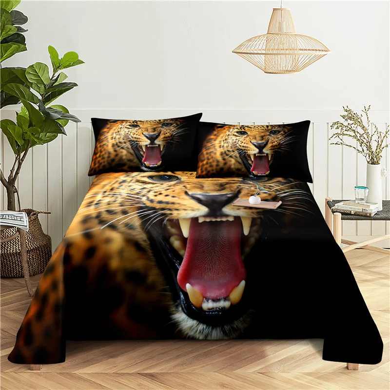 Custom Leopard Digital Printing Sheets Cover 100%Polyester Flat Sheet With Pillowcase Print Bedding For 0.9/1.2/1.5/1.8/2.0m Bed 3