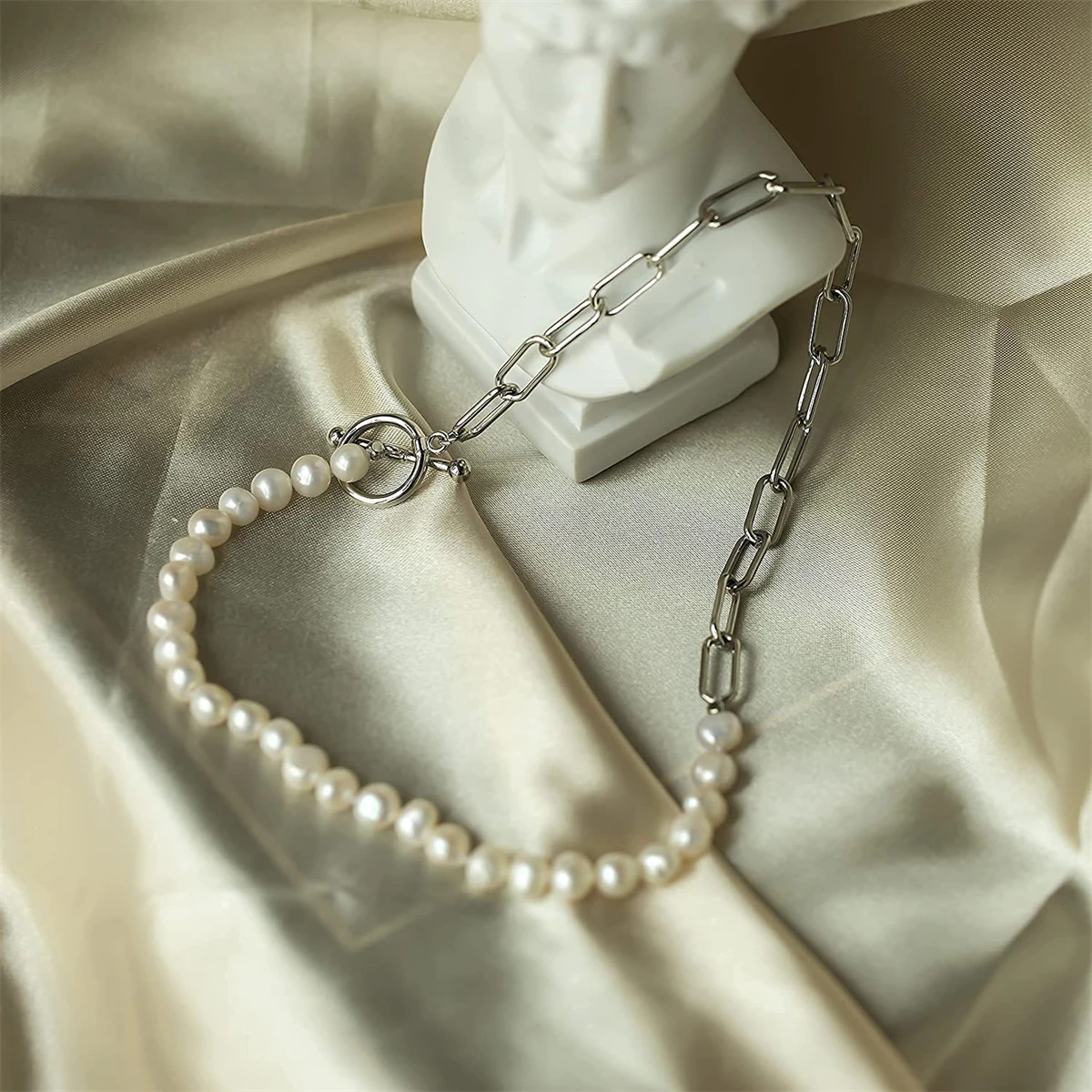 Xmsrn Vintage Paperclip Catena Collana Girocollo Argento Chunky Carta Catena Collana Punk Ovale Collana Argento T Bar Collana Catena Per Le Donne