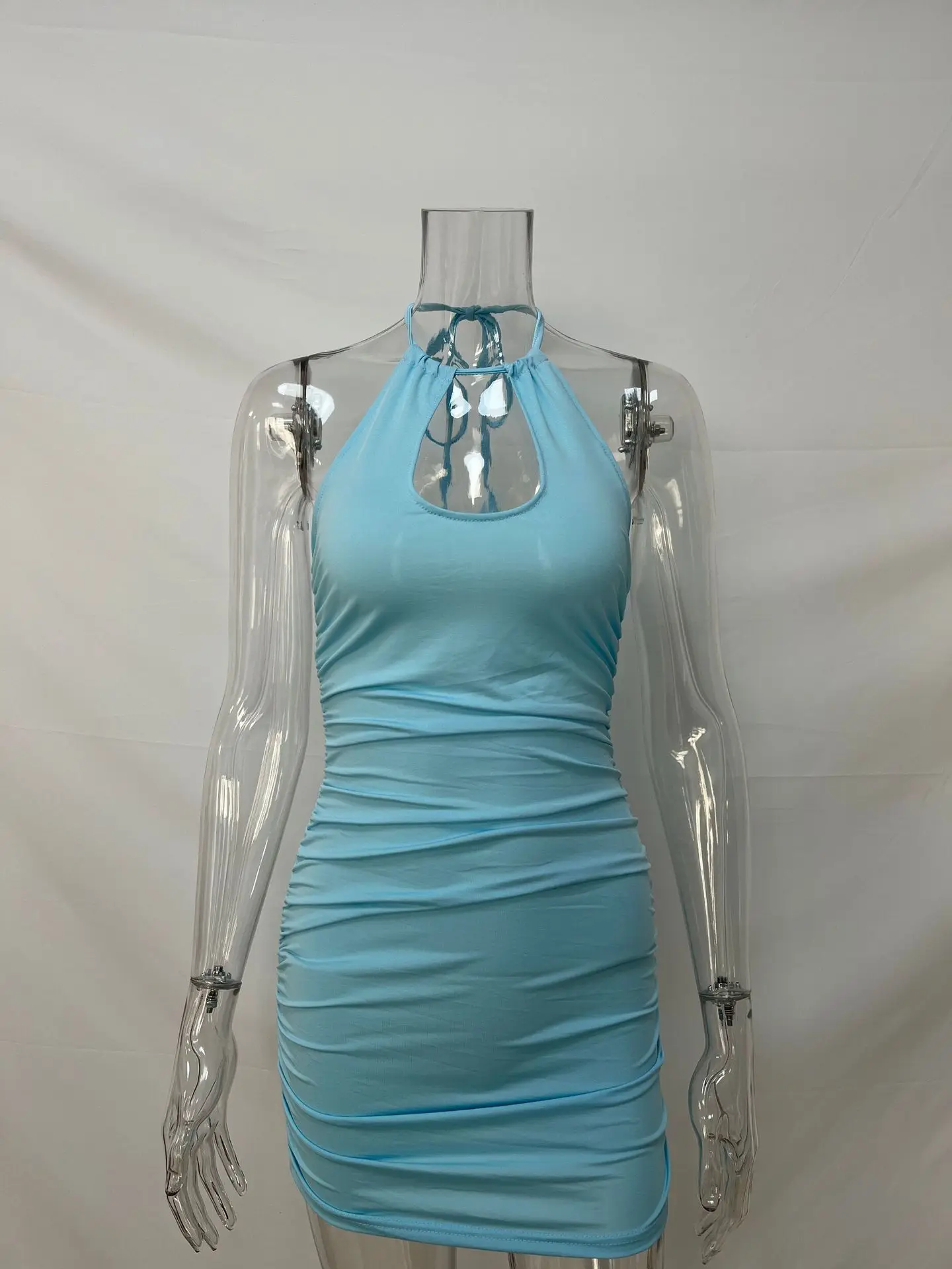 

Women's Dresses 2023 Summer New Ties Hanging Backless Dresses Sexy Hollow Pleated Hip Dresses Party Nightclub Dresses