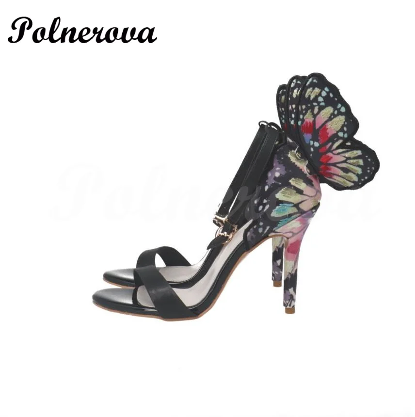 Butterfly Wings Leather Open-Toed Sandals Women's Spring Summer Word with Open-Toed Sandals High Heels Super High Heel Sandals