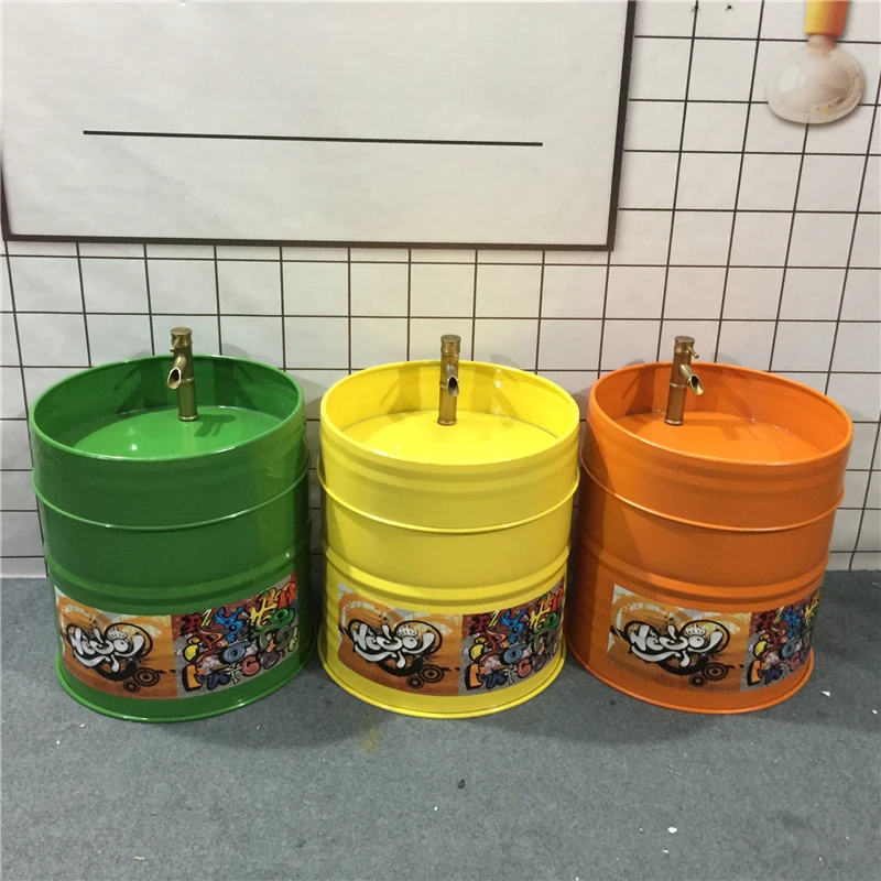 

Circular oil drum industrial wind wash basin color cartoon children's basin