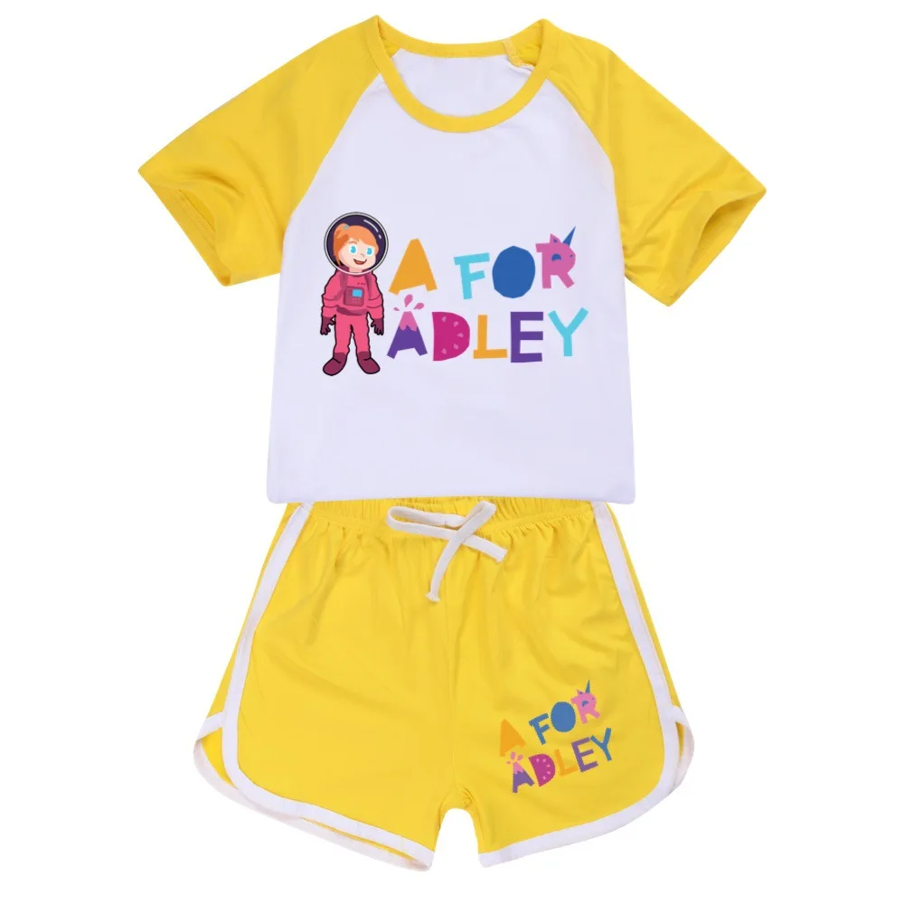 A for Adley 3D Print T-shirt Shorts Leisure Sports Suit Girls Clothing Set Baby Boys Homewear Suit Big Kids Summer Tshirt