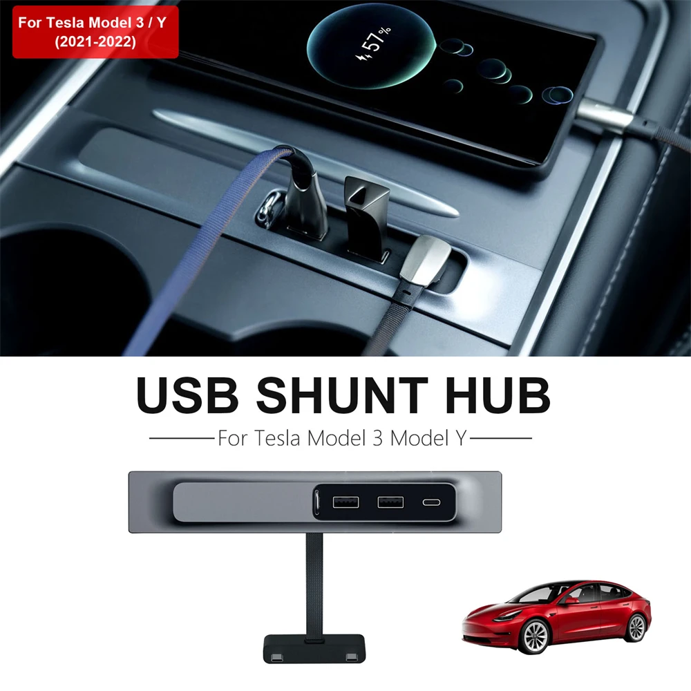 

For Tesla Model 3 Y 2021 2022 27W Quick Charger USB Shunt Hub Intelligent Docking Station Car Adapter Powered Splitter Extension