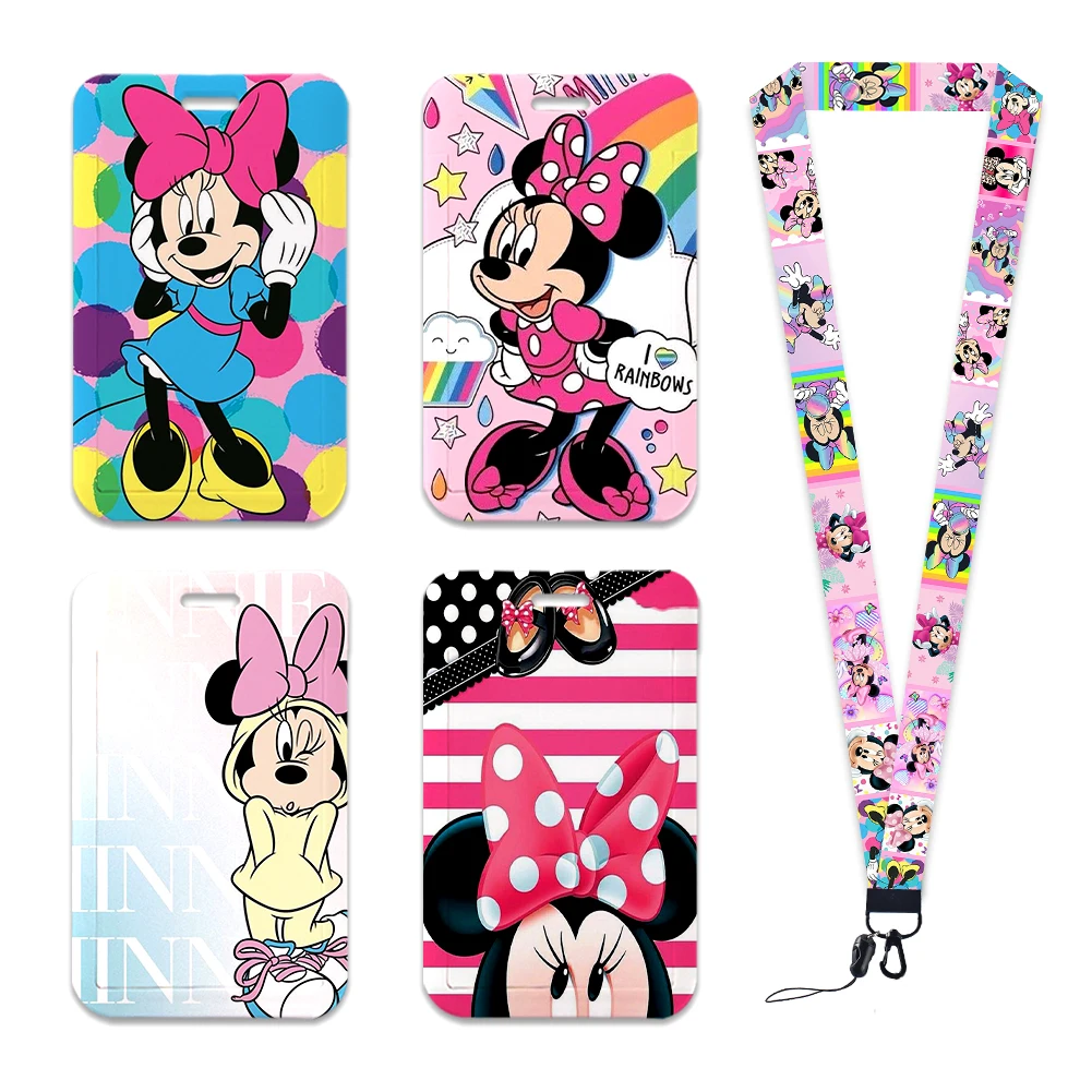 

Disney Mickey Minnie Lanyard Card Holder Girls ID Badge Holders Boys Cartoon Credential Holders Anime Keychain Credit Card Case