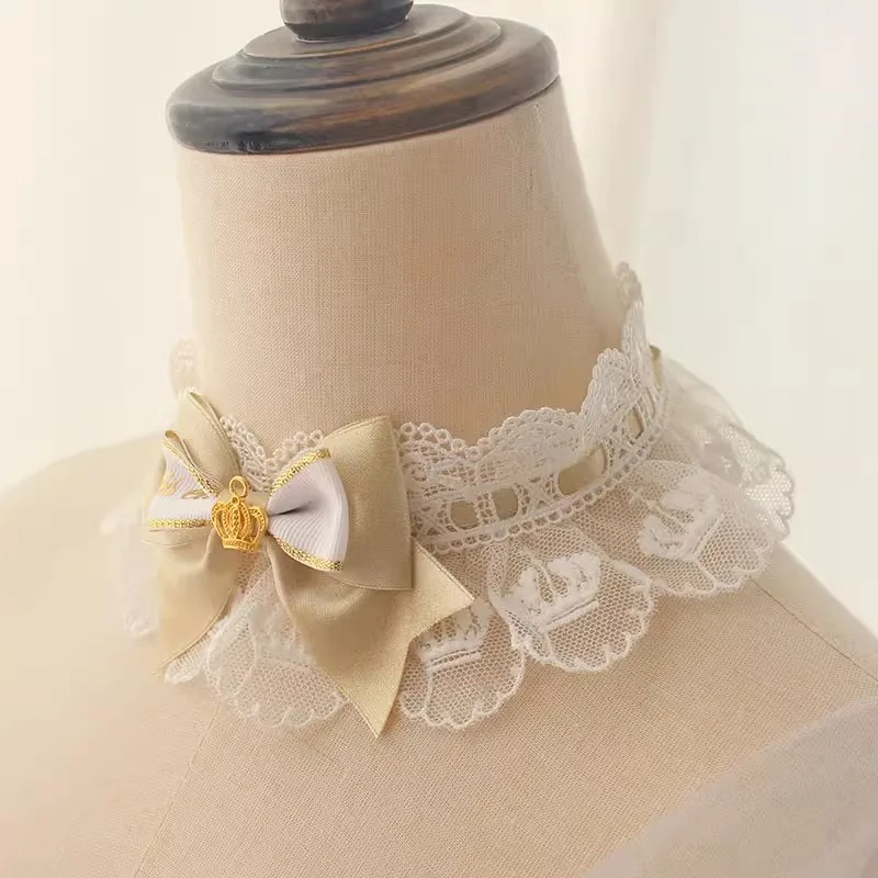 Black Golden Palace Retro Lolita Necklace Tea Party Gorgeous Lace Heavy Duty Neck Chain Dream Bow