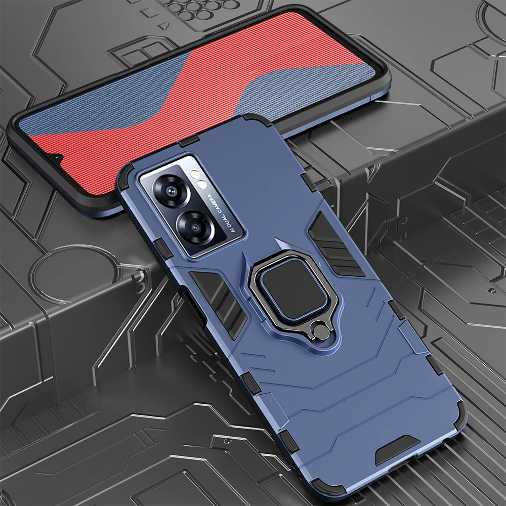 KEYSION Custodia antiurto per OPPO A77 5G A57 4G Silicone + PC Anello in metallo Supporto Cover posteriore per Realme Q5i V23 5G_voghion.com