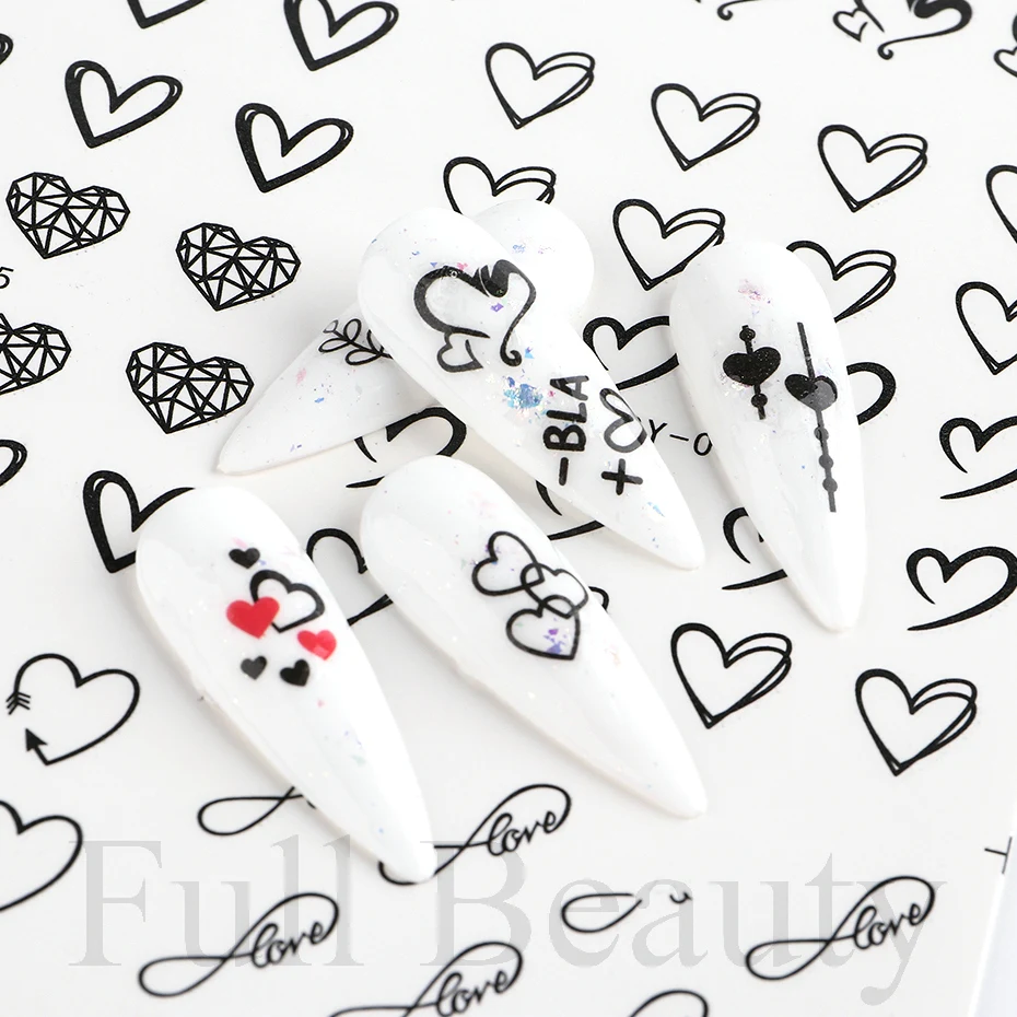 12pcs Water Sticker Nail Art Heart Love Letters Cats Flowers Decals Transfer Sliders Tattoo Valentine Decorations Manicure TRBY 5