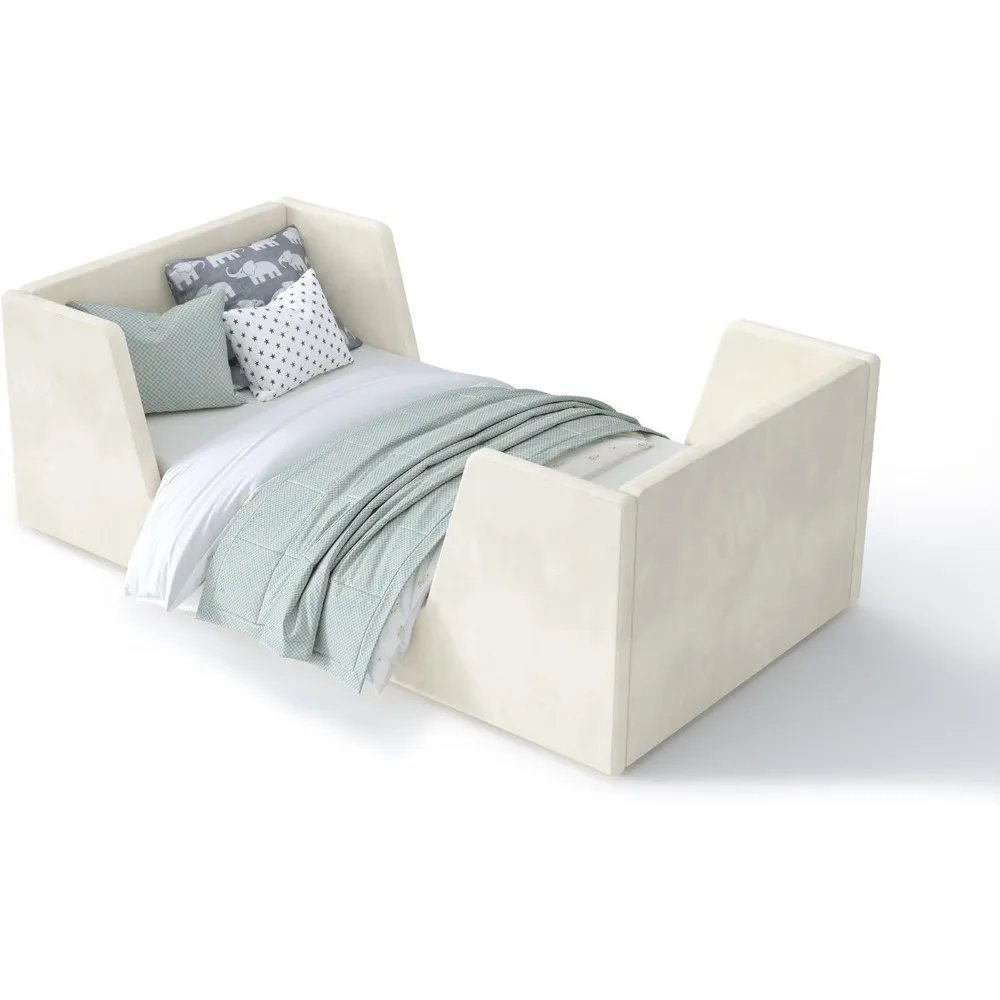 Toddler Bed, Toddler Floor Bed Frame with Guard Rails, Kids Bed for Ages 2-6 Years, Small Bed for Kids Girls and Boys 2
