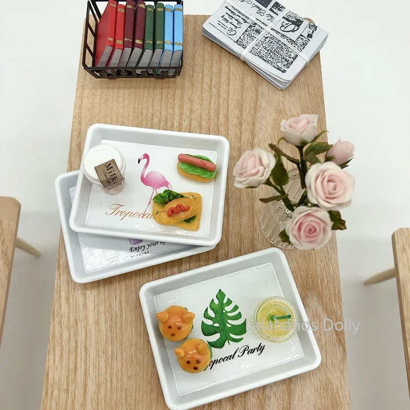1:12 Dollhouse Mini Wooden Alloy Trays, Snack Plates, Fruit Plates Model for Dollhouse Kitchen Furniture Accessories 4