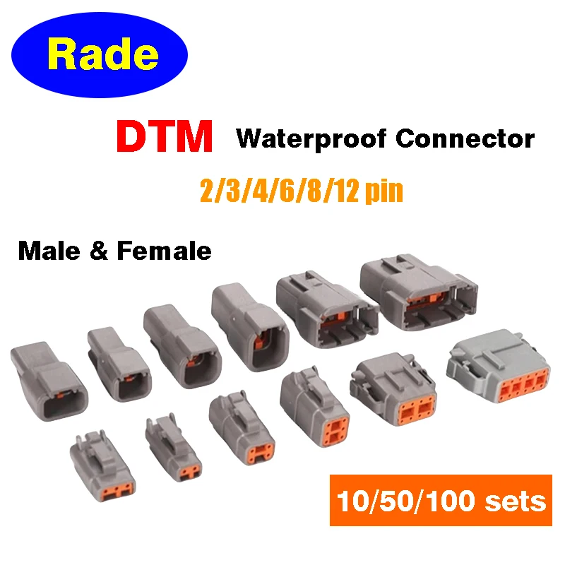 

10/50/100 Sets Deutsch DTM Type Waterproof Automobile Connector Male Female Plug Socket With Terminal DTM04-2/3/4/6/8/12 Pin