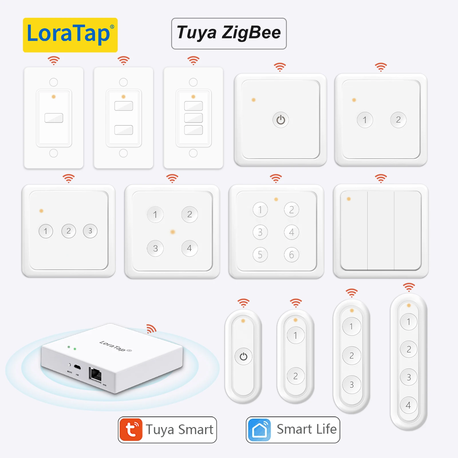 Loratap zigbee 3.0 bezdrátový 14 EU nám zatlačovat knoflík daleký tuya scéna automatizace ovládání spínač chytrá život app náboje nouze