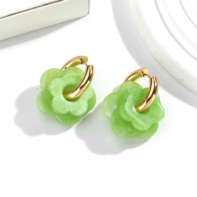 87651-0e5651.jpg Boucles d'oreilles en forme de fleur acrylique colorée pour femmes et filles, cercles en acier inoxydable, tendance 2025, bijoux cadeaux