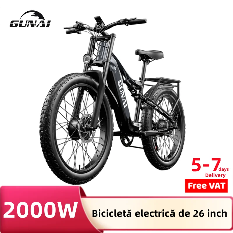 Gunai 2000W Bicicletta Elettrica Potente Motore 26 Pollici Grasso Pneumatico Fuoristrada E-Bike Con 48V 17Ah Batteria Parafango Doppio Ammortizzatore