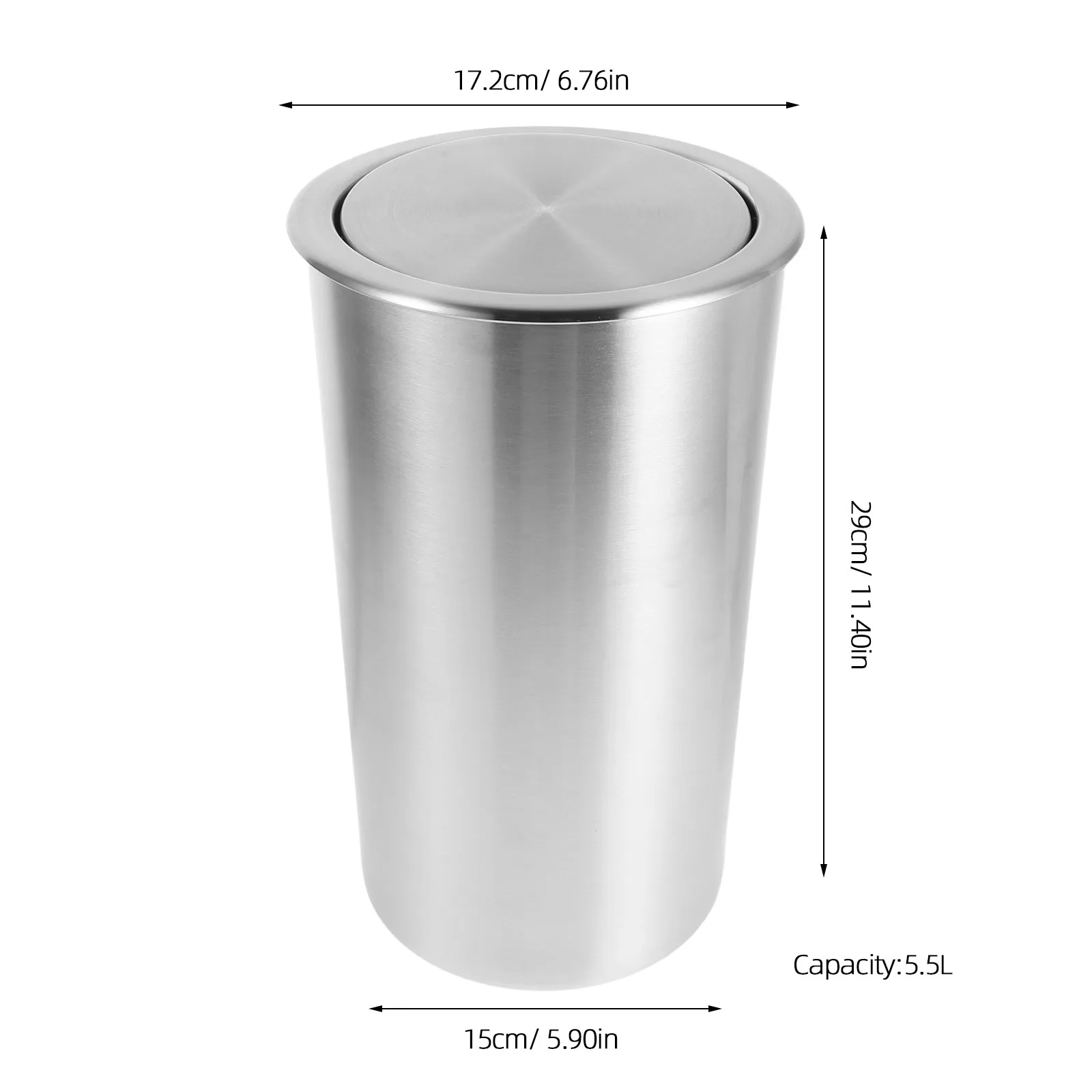 빌트인 싱크대 쓰레기통 스테인리스 스틸 원형 5.5L 스윙 뚜껑 내장형 주방 캐비닛 쓰레기통 매립형 쓰레기통