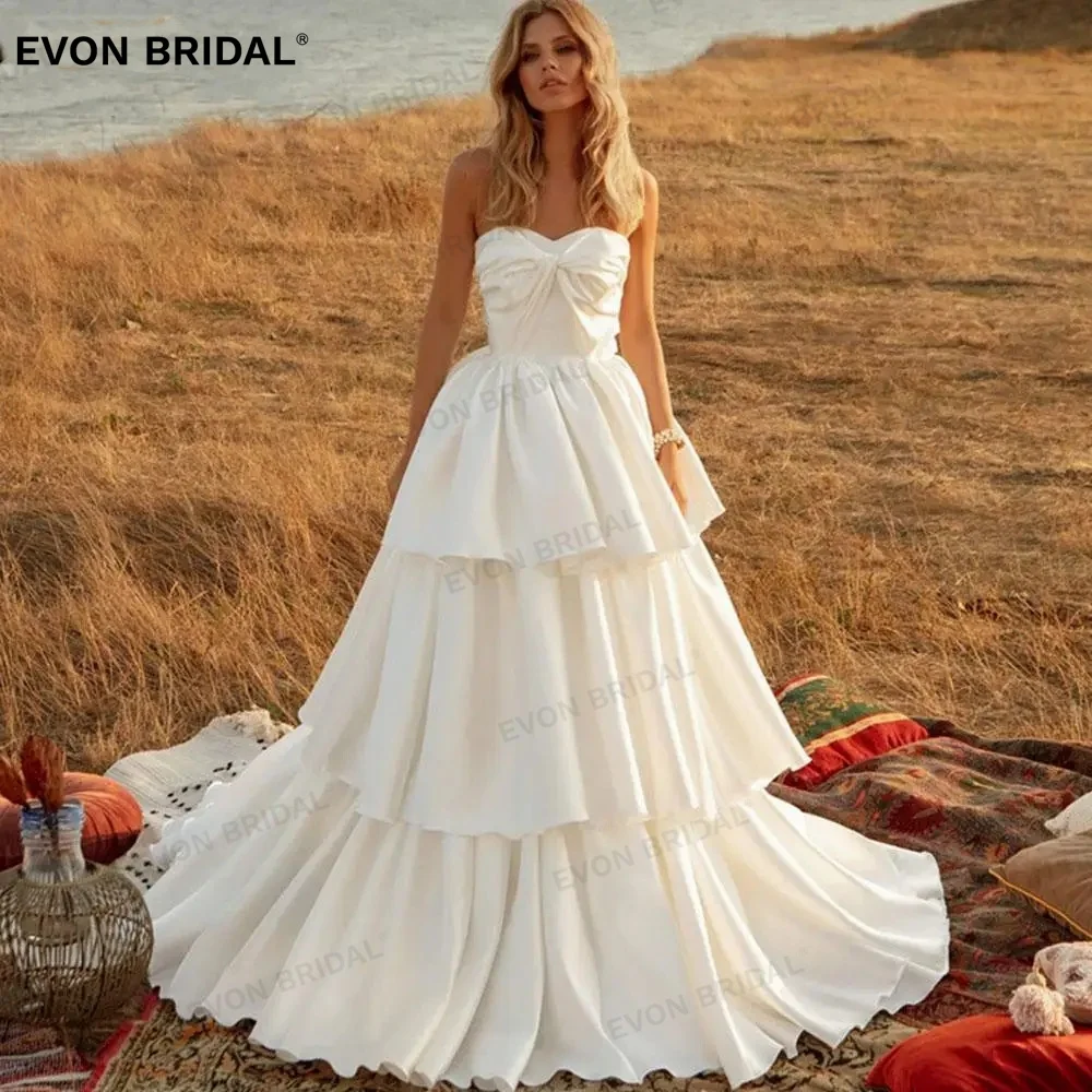 

Женское атласное свадебное платье EVON, элегантное ТРАПЕЦИЕВИДНОЕ платье без бретелек с открытой спиной, плиссированное платье до пола, простой наряд для невесты