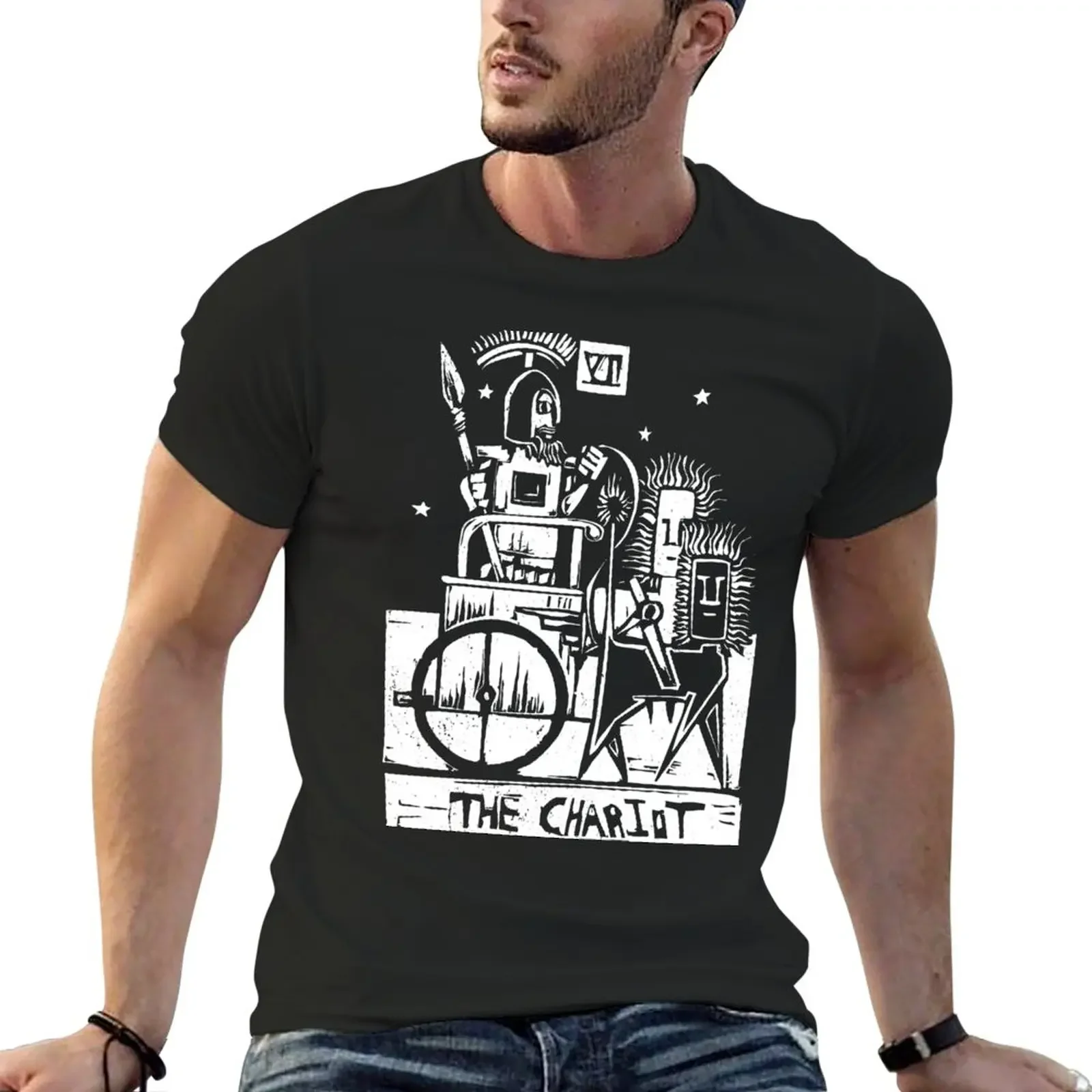 The Chariot - Tarot Cards - Major Arcana T-Shirt Funnys Boys Animal Print Sublime Mens Tall T-Shirt