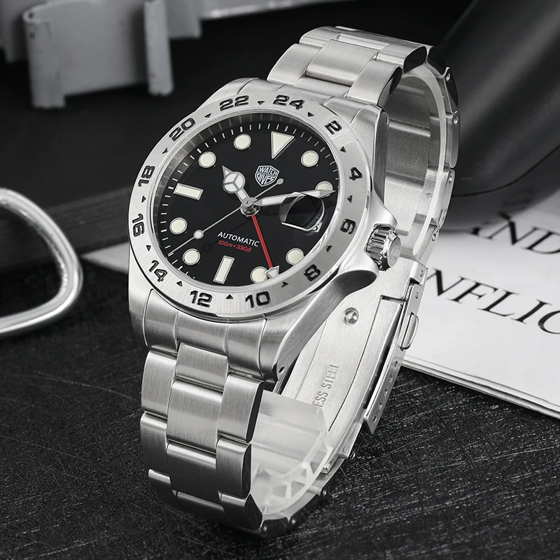 Watchdives GMT Watch NH34 Automatic 316L Steel Clear AR Sapphire Crystal 100m Waterproof BGW9 Super Luminous 39mm GMT Wristwatch