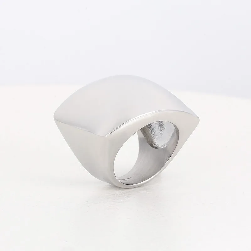 Elegant Multi-Tone Stainless Steel Wide Band Ring for Women - Glossy Geometric Jewelry Gift