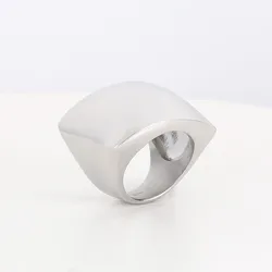 Elegant Multi - Tone Stainless Steel Wide Band Ring for Women - Glossy Geometric Jewelry Gift (Silver)