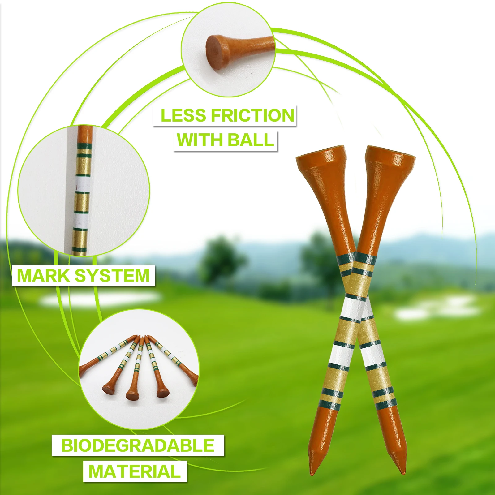 Natrual Wooden Golf Tees 100 Pack Biodegradable Bamboo Golf Tees,More Sturdy and Stable Premium Bamboo Golf Tees 4