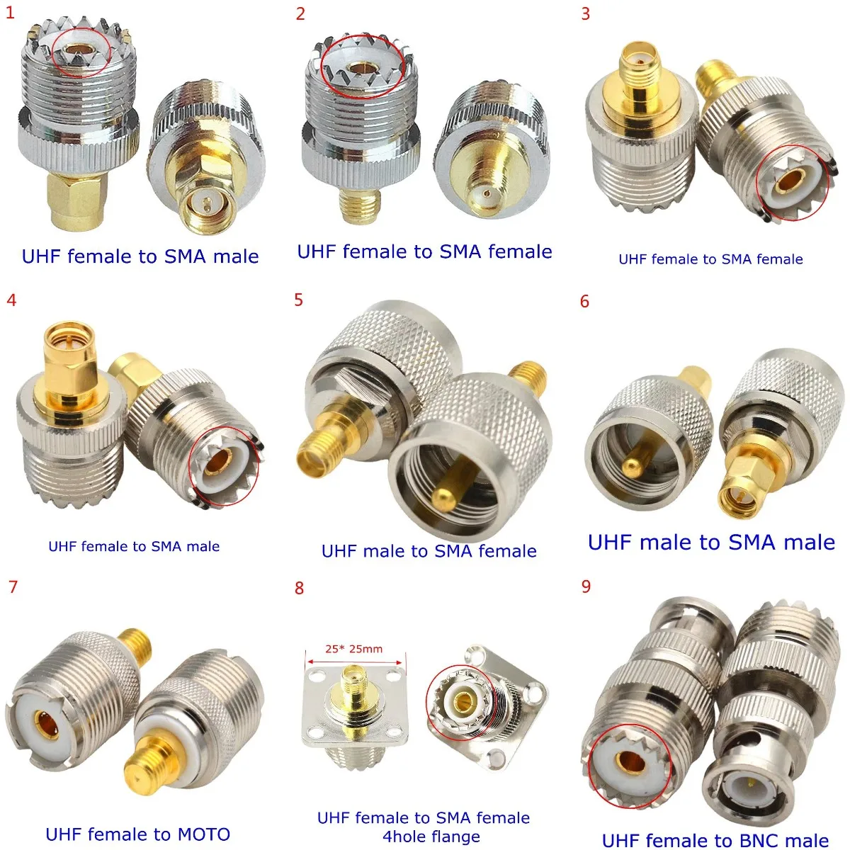 1 шт., разъем PL259 SO239 UHF-SMA «папа»