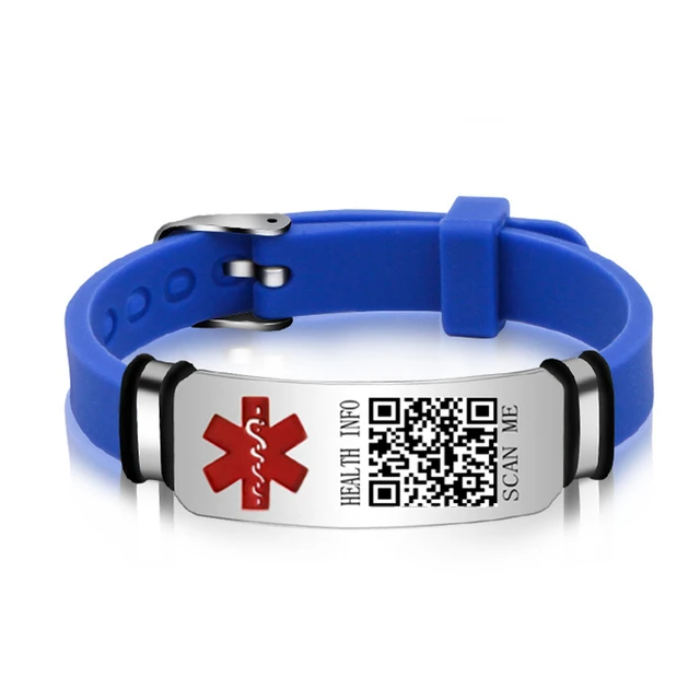 Theluckytag Medical Bracelets for Men Women with QR Code Medical Alert ID  Bracelets Sport Boy Girl - Silicone Waterproof Wristband Fits Wrists Up to  9