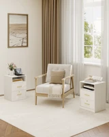 Набор прикроватных столиков Hzuaneri из 2 шт., с зарядной станцией, приставным столиком со светодиодной подсветкой, 1 открытым отделением и 2 ящиками, белый