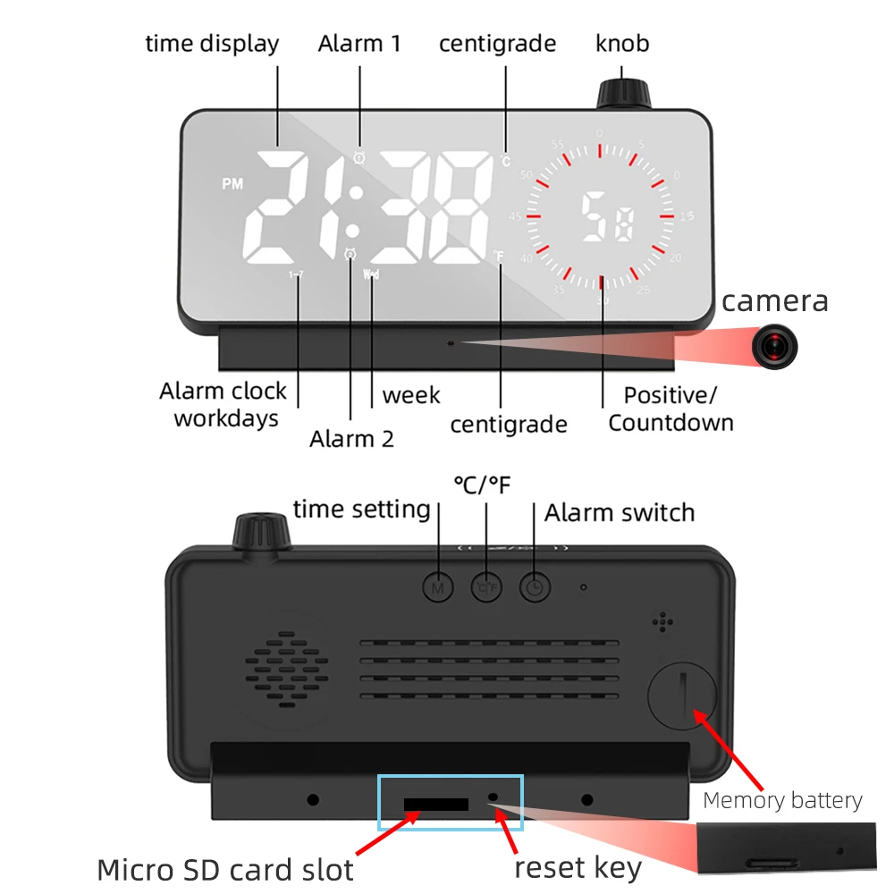 Wireless Mini clock Camera 1080P/4K with Remote Viewing, Motion Detection, Loop Storage & WiFi 2.4G for Home Security 6