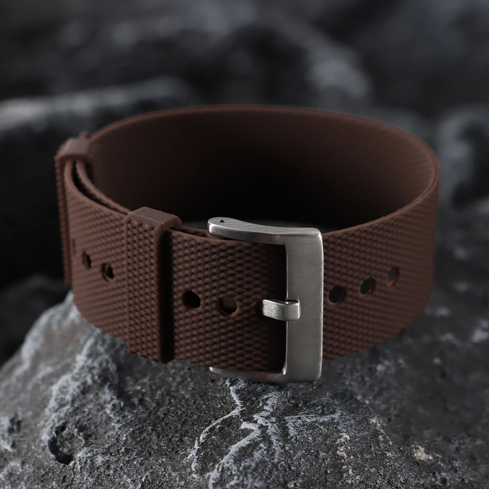 Premium Waterproof Silicone Rubber Watch Strap - Elastic Woven Pattern in Black, Blue, Grey, and Orange