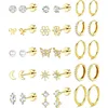 Bobisty 1 Pair 14K Gold Plated Flat Back Stud Hoops Earrings for Women Men CZ Stainless Steel Cute Cartilage Piercing Jewelry