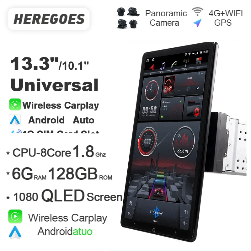

Автомобильный DVD-плеер Tesla Style, 13,3 дюйма, Android 10, навигация GPS, радио, Bluetooth, Carplay, универсальный 2 Din, Авторадио 1080P QLED