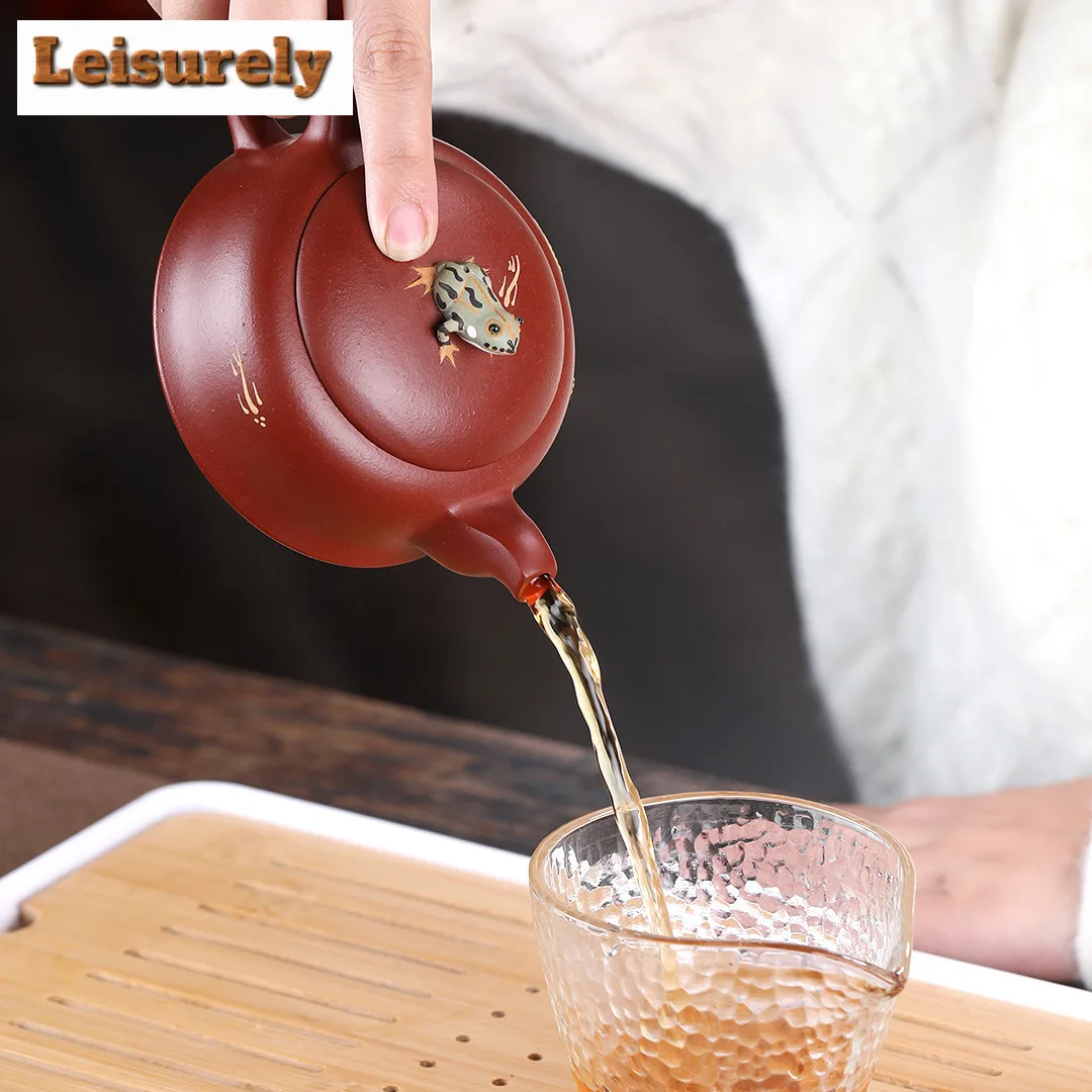 250ml Antique Yixing Purple Clay Teapots Handmade Frog Pot Raw Ore Dahongpao Mud Tea Soaking Kettle With Strainer Zisha Tea Set