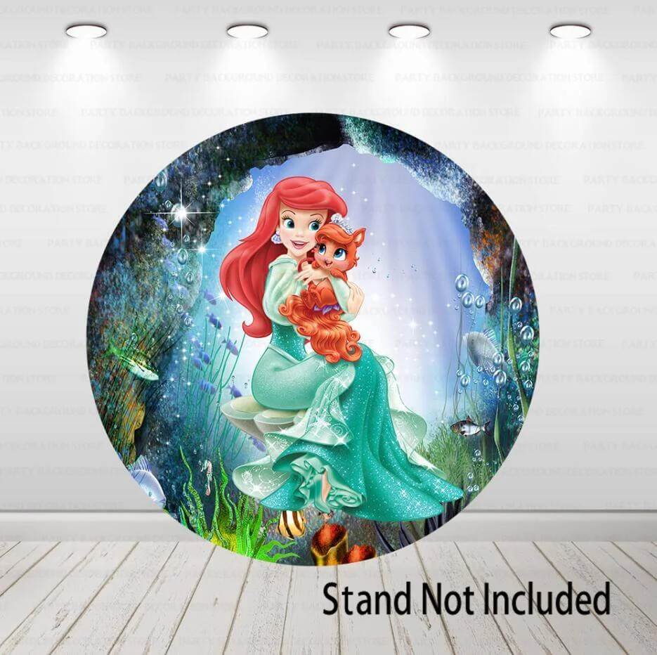 

Undersea Little Mermaid Round Backdrop Disney Princess Girls Castle Birthday Party Decoration Photography Backgrounds Banner