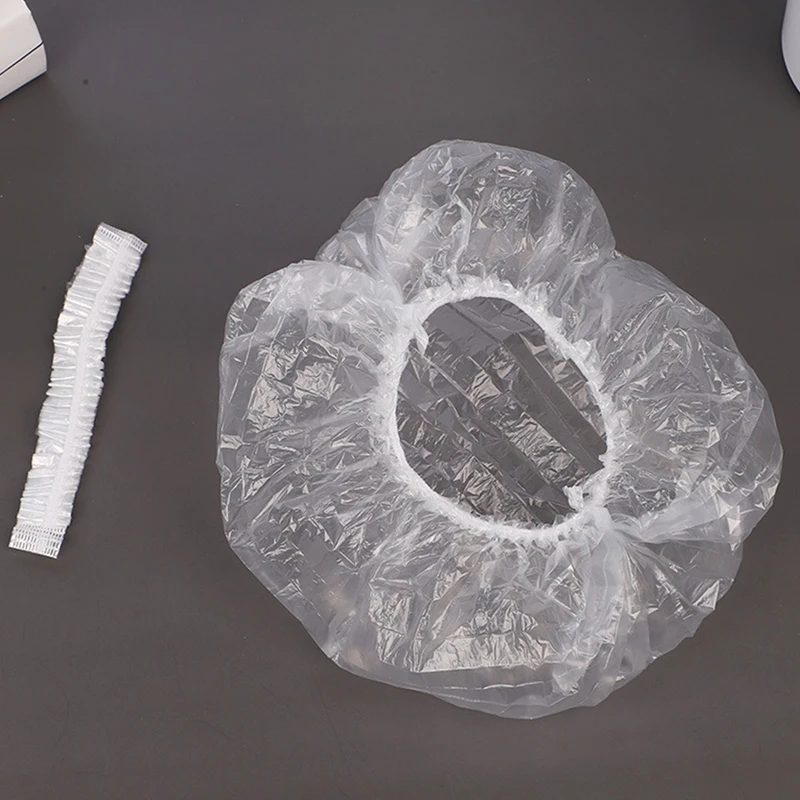 100Pcs Disposable Shower Cap Plastic Waterproof Headgear Hotel Hair Dye Shower Cap Transparent Plastic Beauty Salon Cling