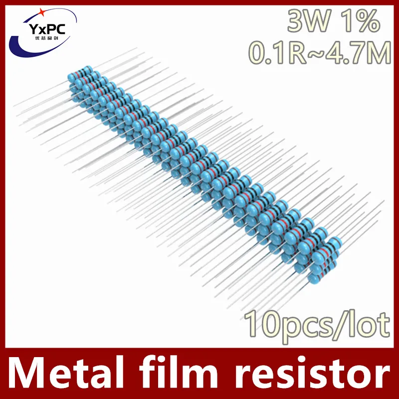 10pcs 3W Metal film resistor 1% 0.1R ~4.7M 1.8R 4.7R 5.1R 10R 33R 68R 120R 180R 1K 6.8K 8.2K 10K 33K 68K 100K 330K 470K 1M 1.8M 10pcs wh5 1a 470r 1k 10k 47k 4k7 100k 470k 220k 1k5 22k 1m ohm 3 terminals round shaft rotary taper carbon potentiometer wh5