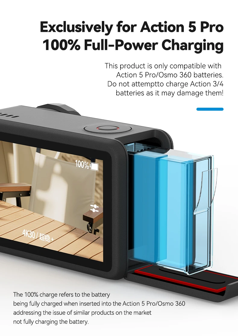 30W PD Fast Charger For OSMO 360 Action 5pro 3 Slots Battery Pocket Charging Bo