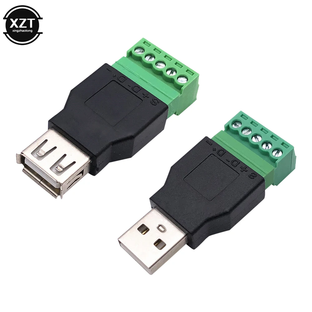 1Pc USB 2.0 Type A Male/Female to 5 Pin Screw Connector USB Jack with Shield USB2.0 to Screw Terminal Plug