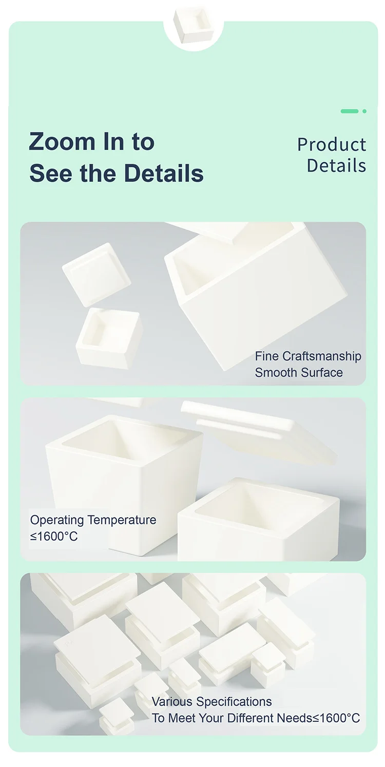 99% alumina crucible 1600°C high-temp thermal shock resistant with lid square cu