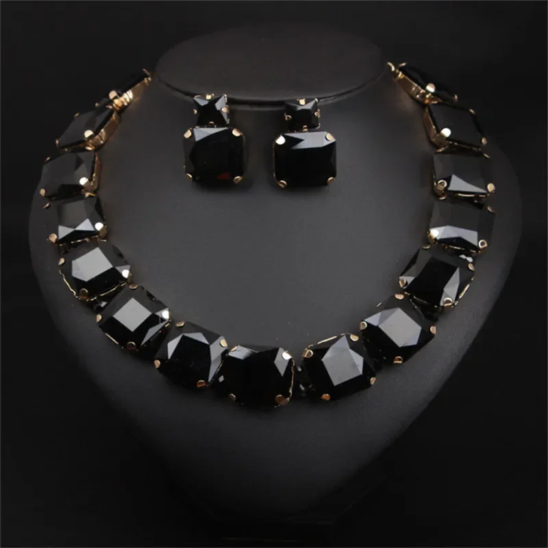 Bohemian Geometric Red Crystal Bridal Wedding Jewelry Sets For Women Statement Rhinestone Gold Color Clavicle Luxury Jewelry bridal jewelry sets crystal jewelry sets