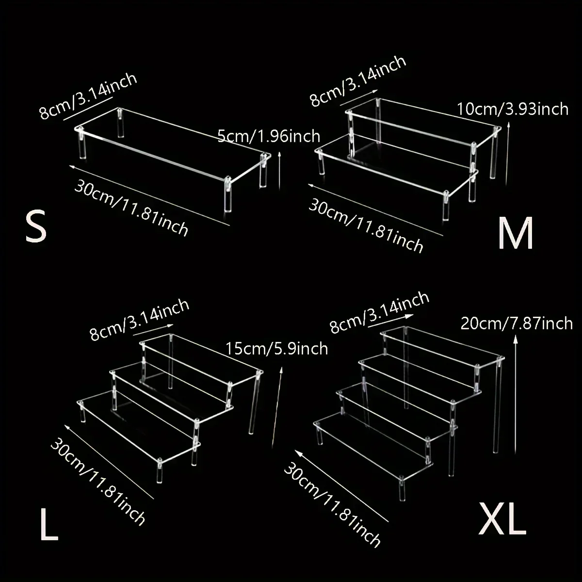 1-4 Tier Acrylic Display Stand Clear Display Riser Rack for Cupcake Perfume Doll Décor Organizer Amiibo Funko POP Figures DC05
