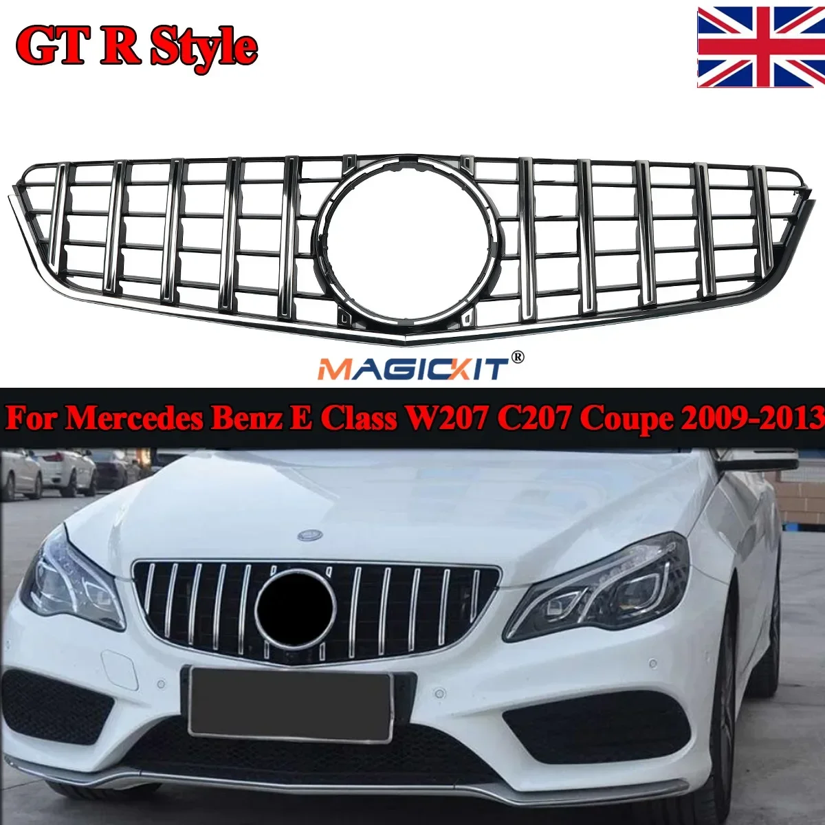 

MagicKit 2009-2013 Chrome Fins+ Black Front Grille For Mercedes Benz C207 W207 GT Style