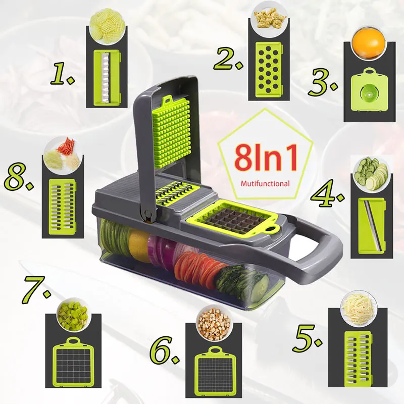 8In1Multifunctional Vegetable Cutter Potato Slicer Carrot Grater Steel Blade Kitchen Tool овощерезка