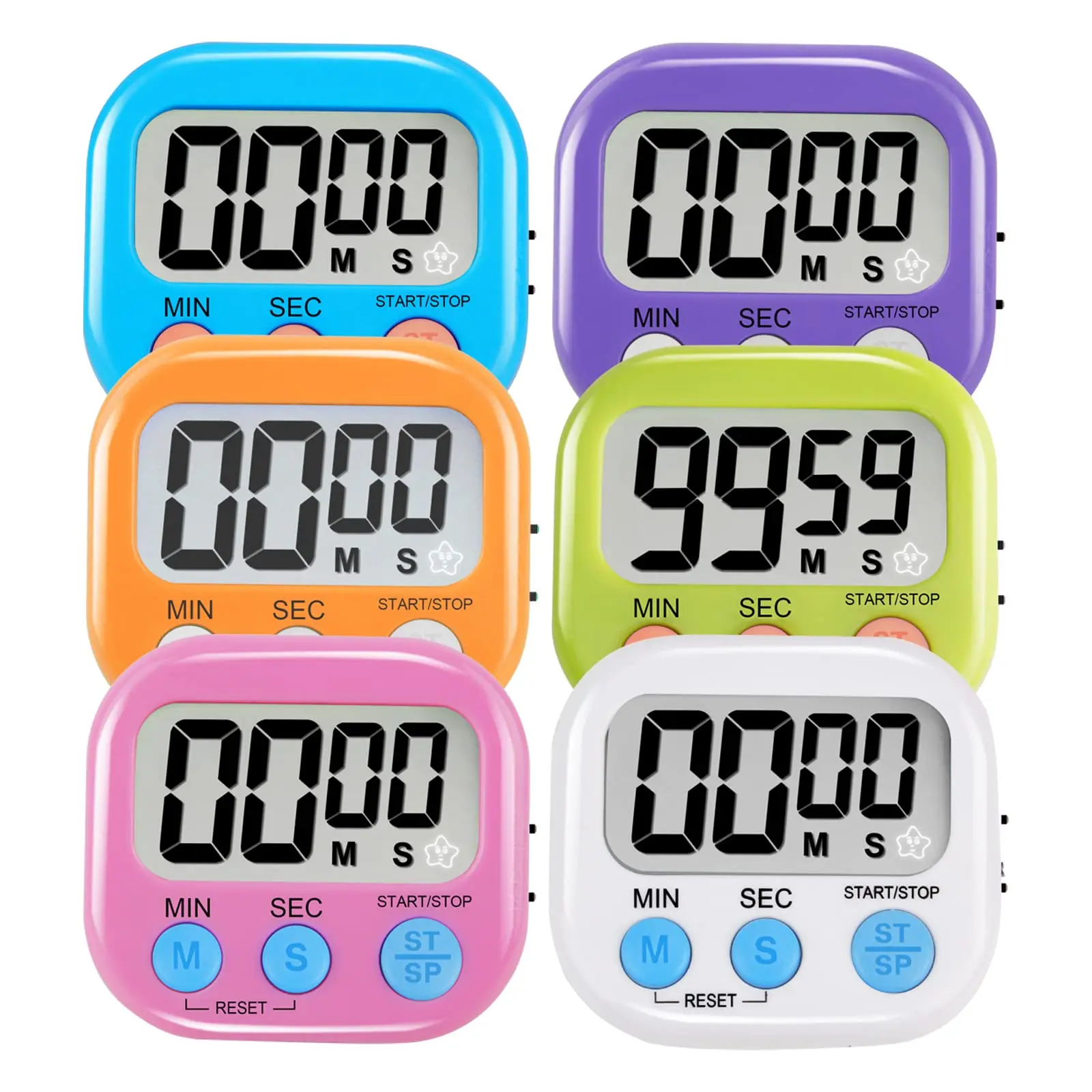 6 Pack Kitchen Timers Loud Ring Digital Timers for Cooking Magnetic Pink