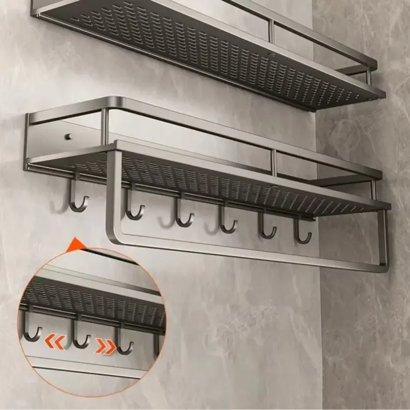 Bathroom Rack Punch-free Bathroom Shelf Toilet Space Aluminum No Drill Hanging Rack Bathroom Organizer Hang on the Wall 3